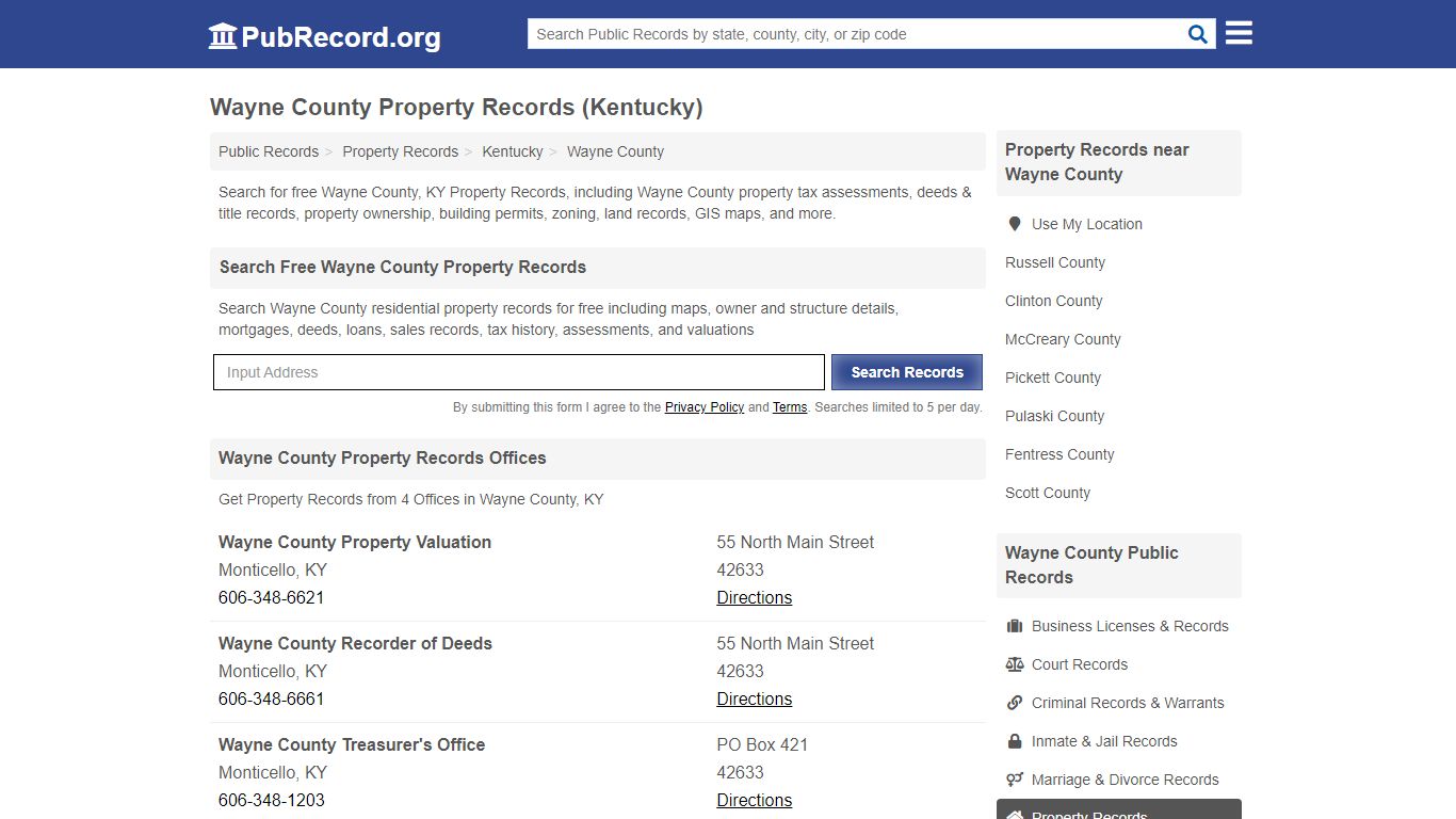 Wayne County Property Records (Kentucky) - PubRecord.org